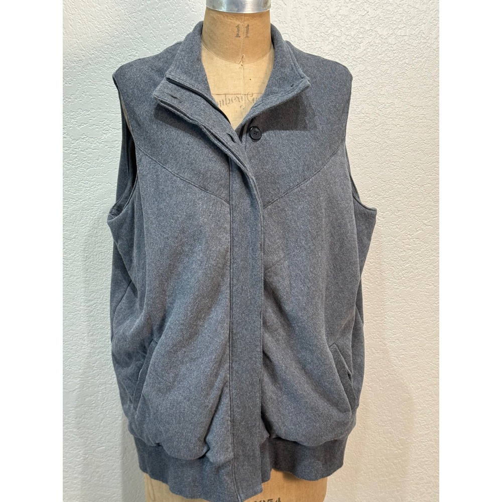 Lands End Womens 1X Gray Full Zip Mock Neck Sleeveless Sweatshirt Vest RN 62830
